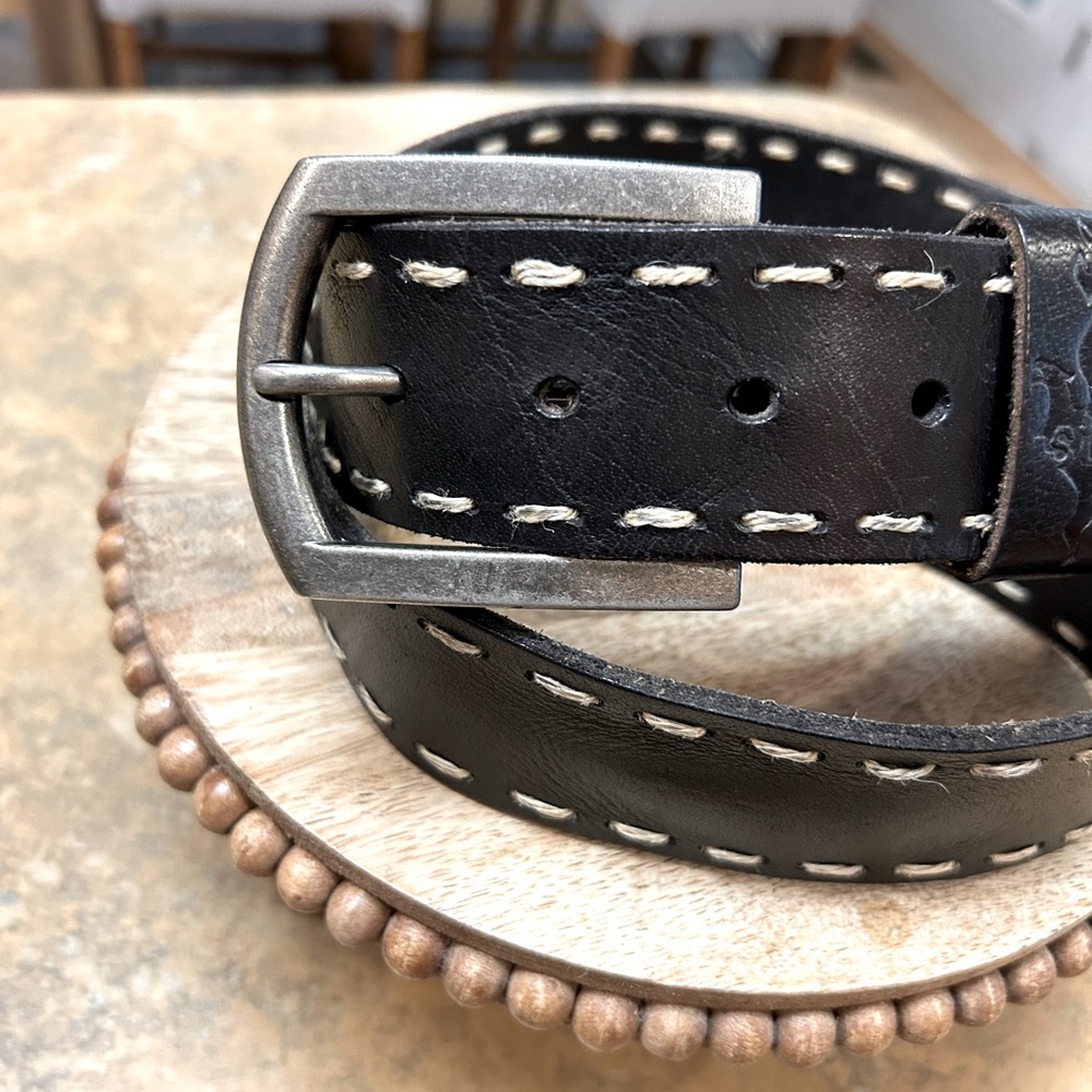 BED|STU Dune Black Leather Belt with Cream Stitching - Picture 3 of 8
